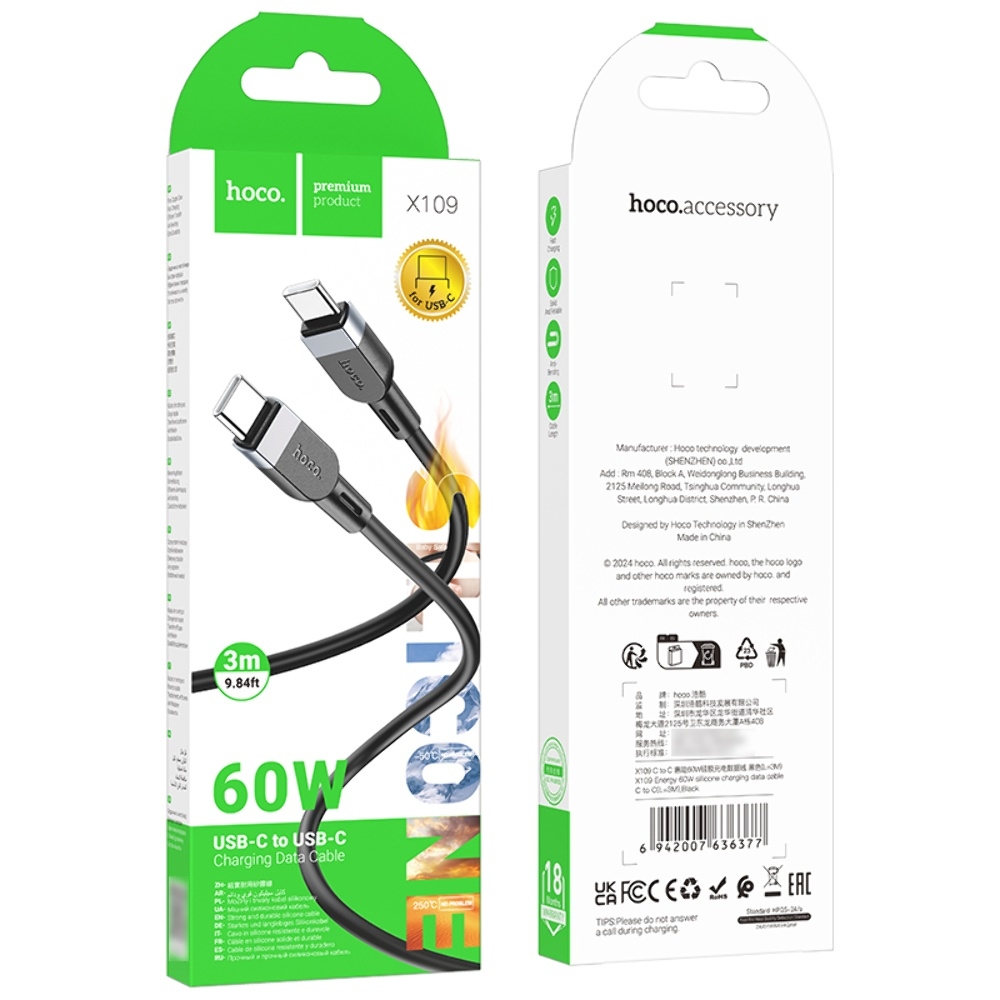  Hoco X109 Type-C to Type-C PD 60W 3m black