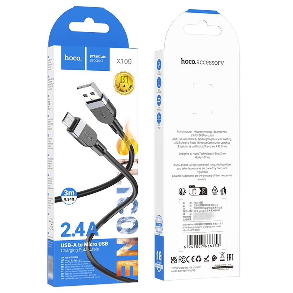  Hoco X109 USB to MicroUSB 3m black
