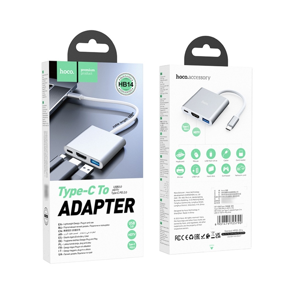   Hoco HB14 Type-C to USB3.0+HDMI+PD 