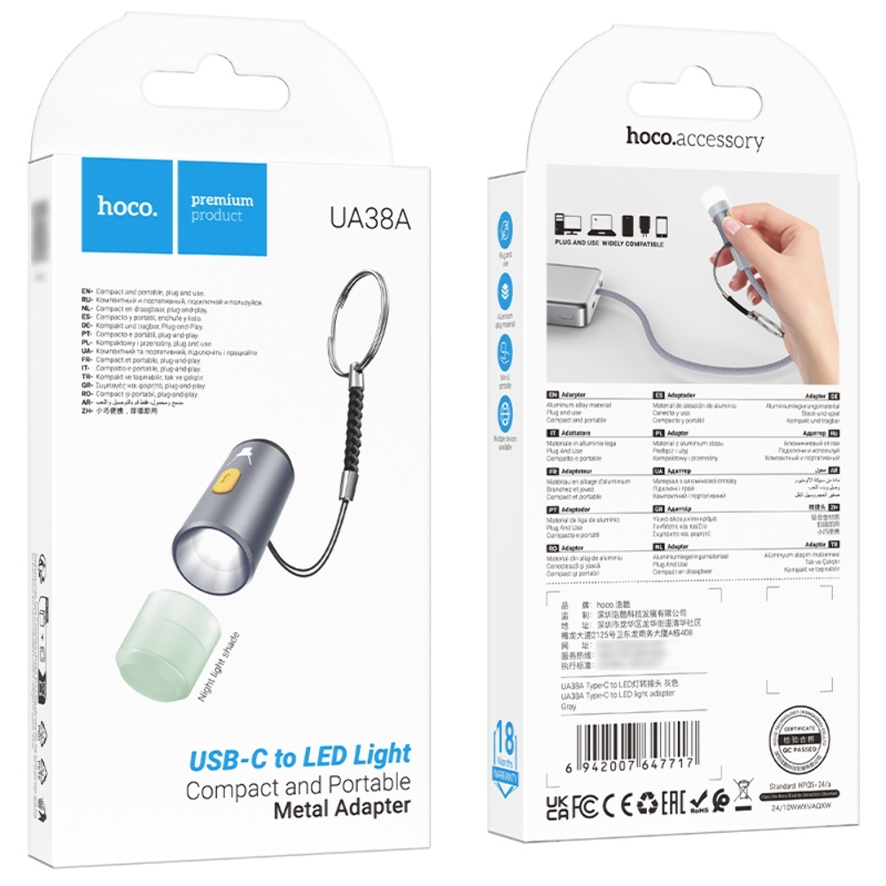  LED Hoco UA38A Type-C to LED gray