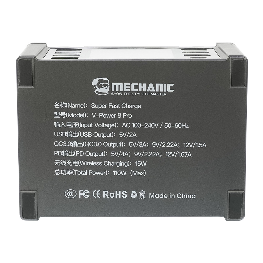       Mechanic V- Power 8 Pro 110W (6 USB 2.4/ 1 USB QC 3A/ 1 Type C - PD 20W/ Wireless fast charging 15W)