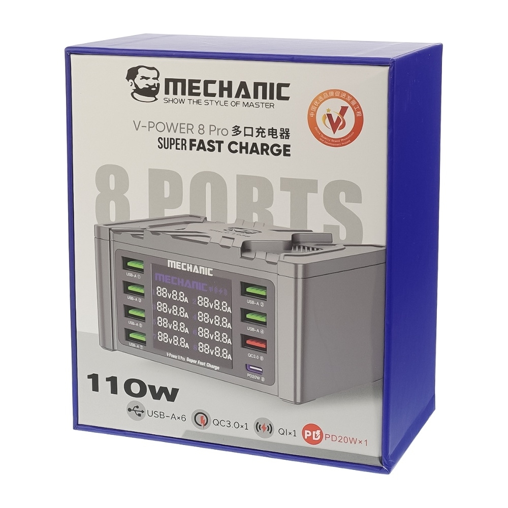       Mechanic V- Power 8 Pro 110W (6 USB 2.4/ 1 USB QC 3A/ 1 Type C - PD 20W/ Wireless fast charging 15W)