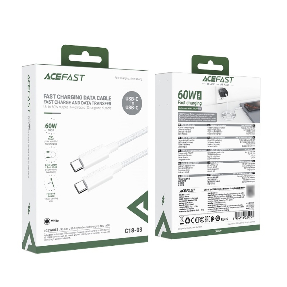  Acefast C18-03 Type-C to Type-C PD 1.2m white