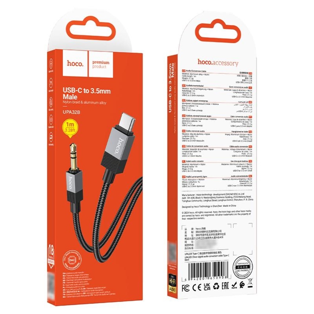  Hoco UPA32B Type-C to Jack 3.5 1m black