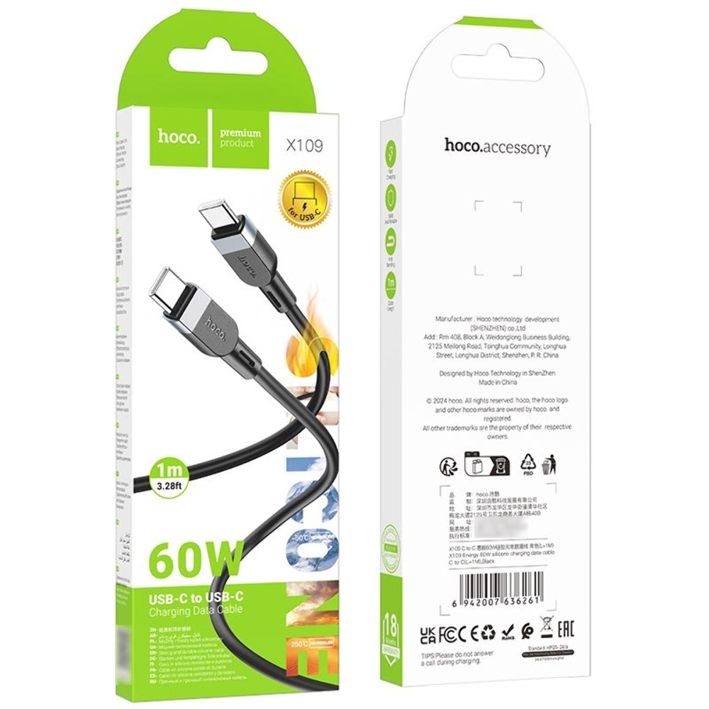  Hoco X109 Type-C to Type-C PD 60W 1m black