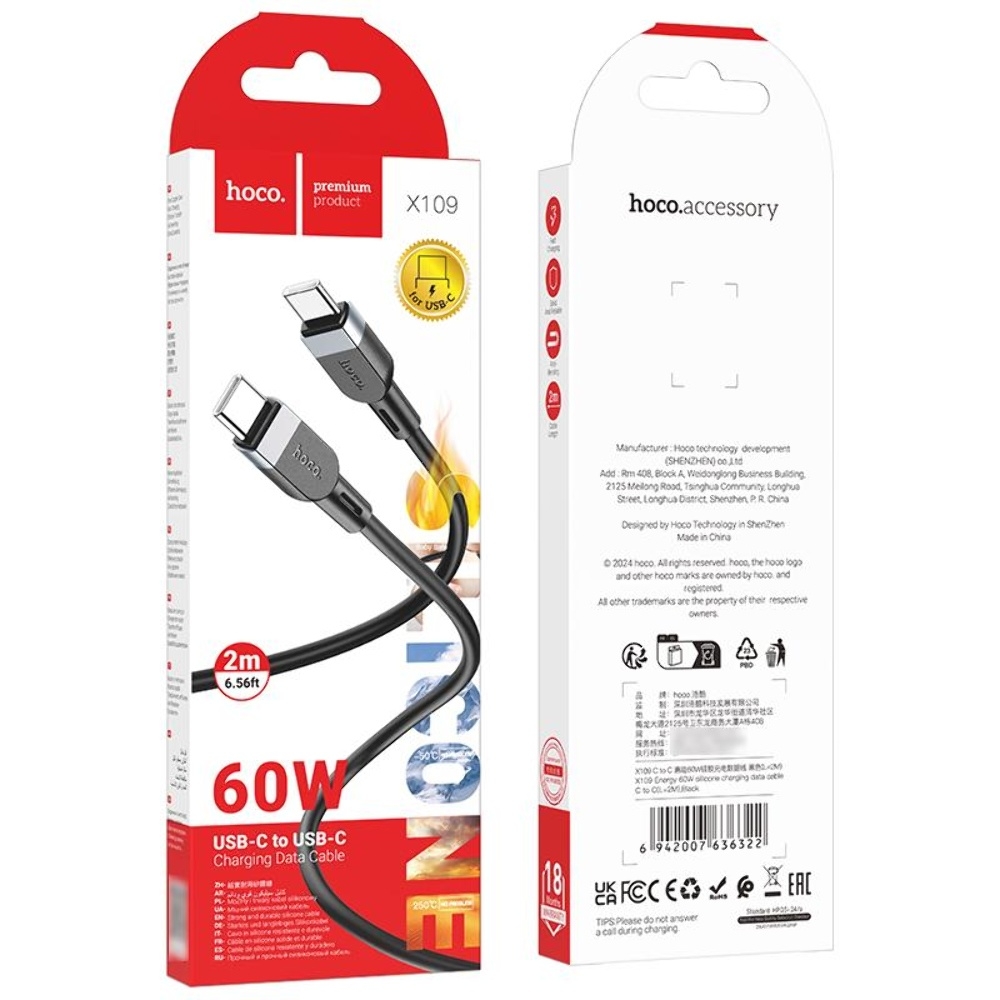  Hoco X109 Type-C to Type-C PD 60W 2m black