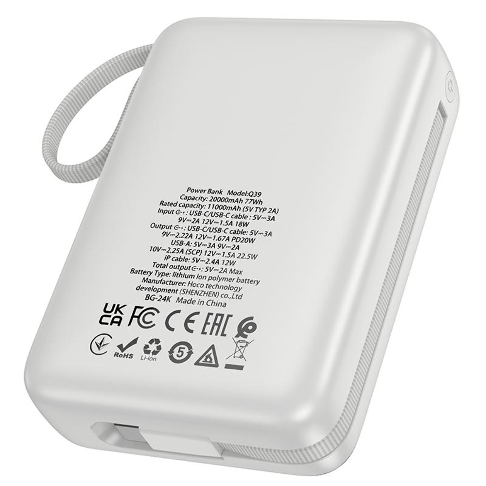 Power bank Hoco Q39 20000mAh 22.5W+PD 20W +  21 Type-C/ Lightning silver