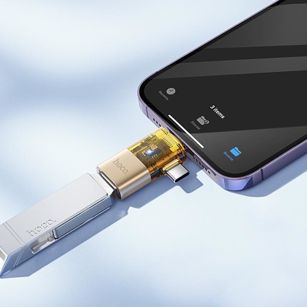   Hoco UA36E 21 Lightning/ Type-C to USB gold