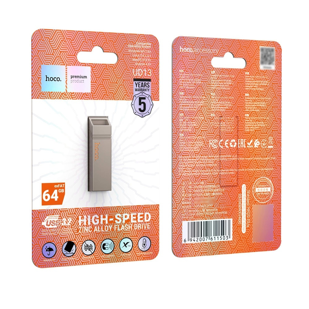 USB  Hoco UD13 64GB Wise Type-C/ USB3.2 metal gray