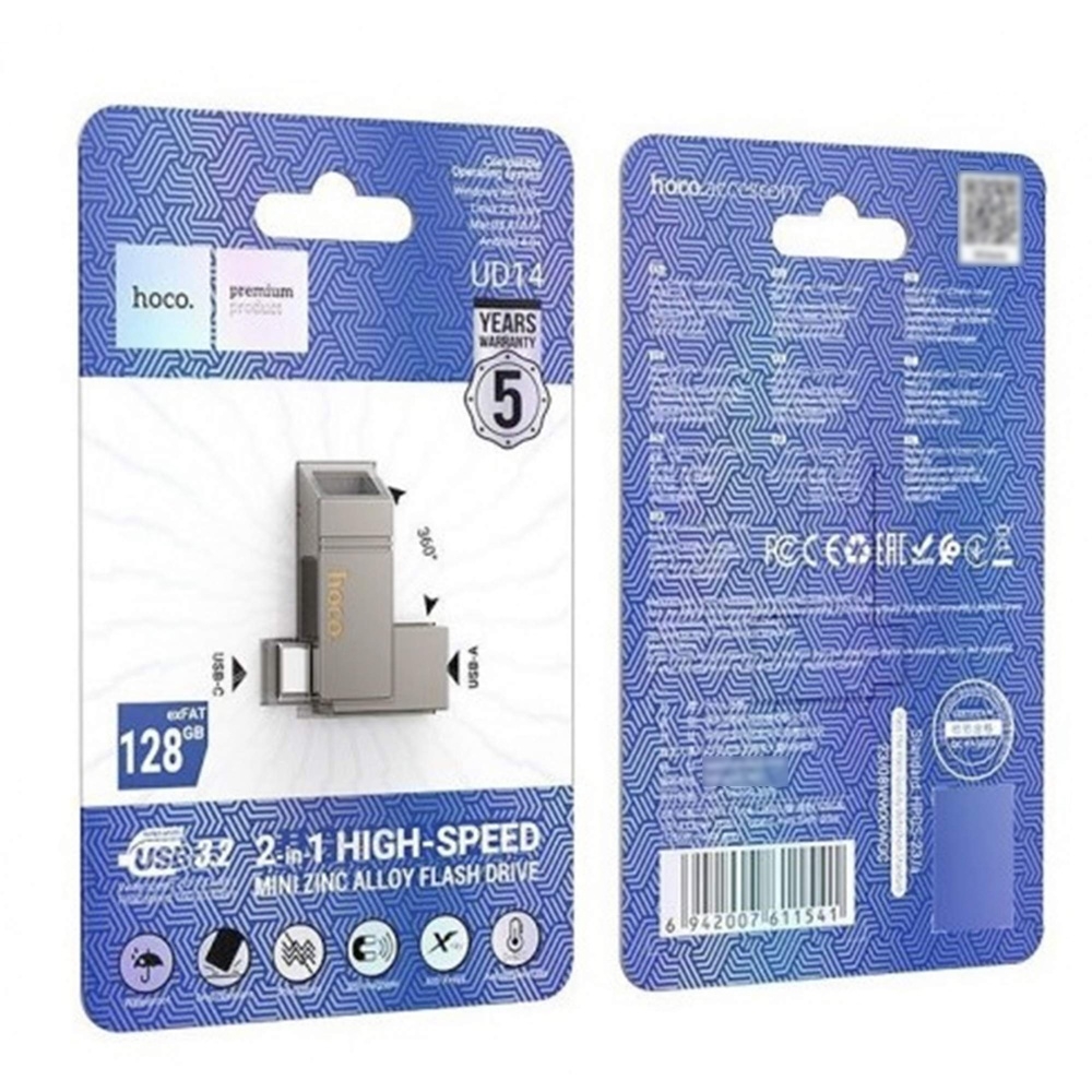 USB  Hoco UD14 128GB Wise Type-C/ USB3.2 + mini flash drive metal gray