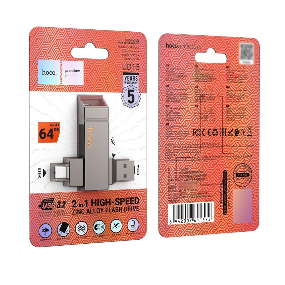 USB  Hoco UD15 64GB Wise Type-C/ USB3.2 metal gray