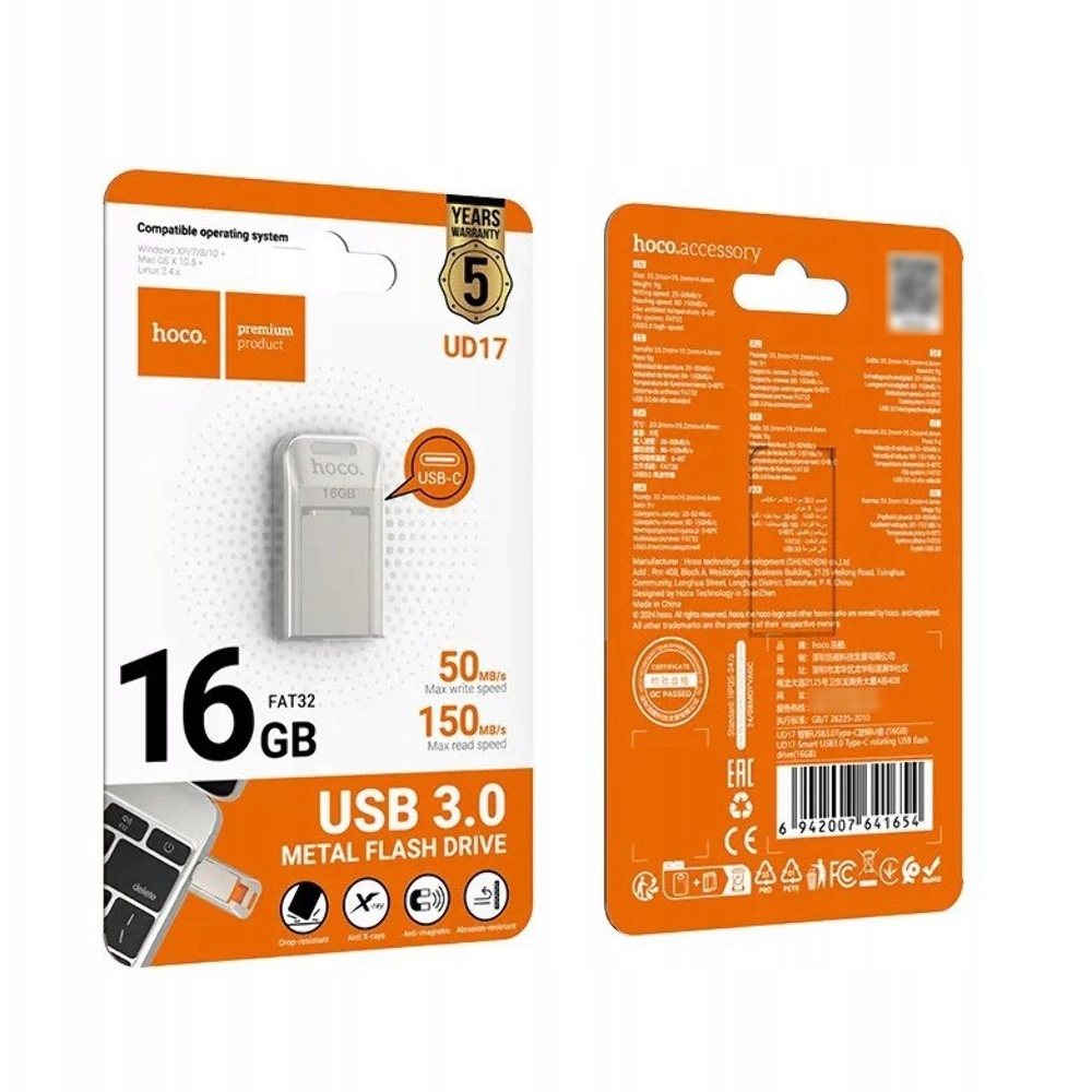 USB  Hoco UD17 16GB Type-C metal gray