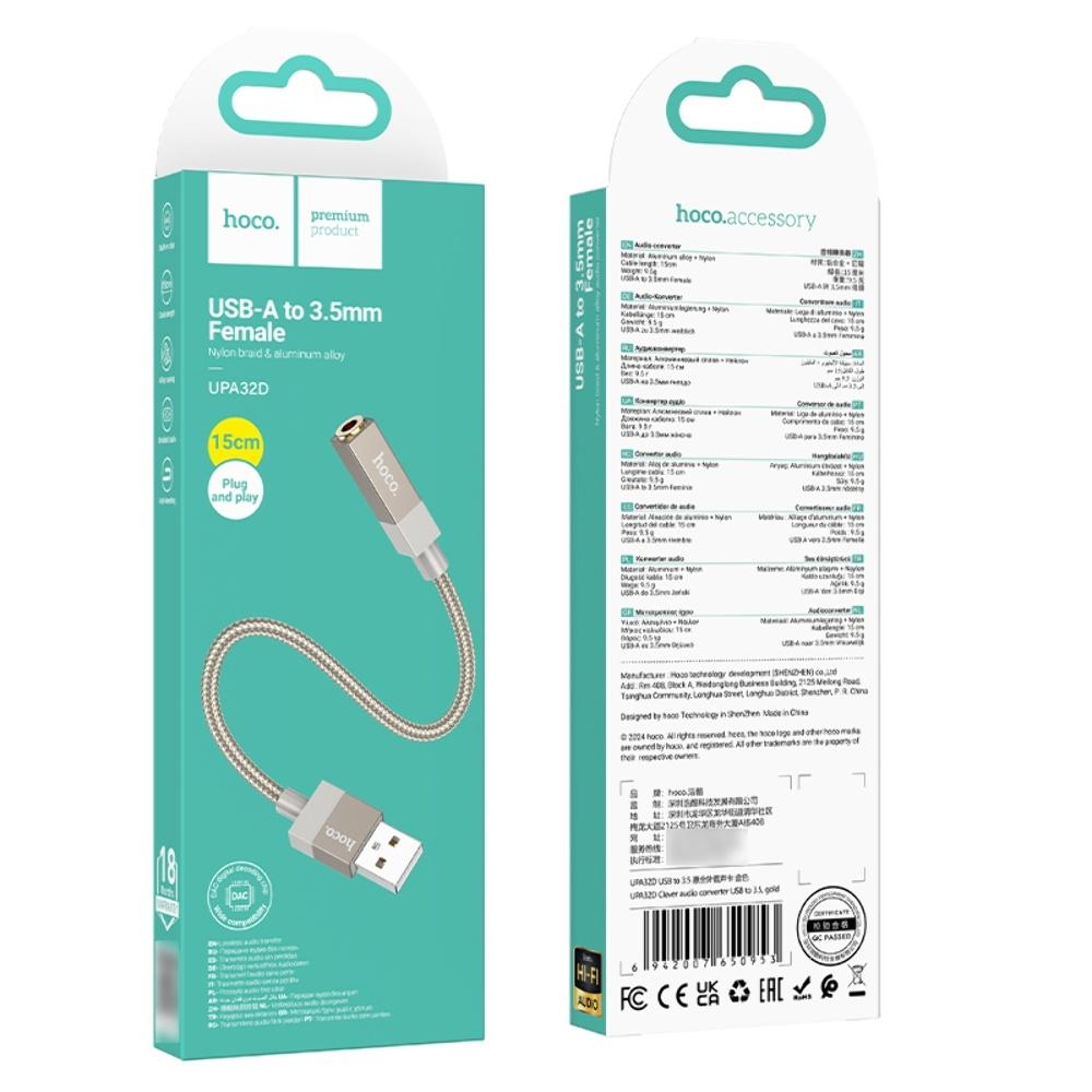   Hoco UPA32D USB to Jack 3.5 gold