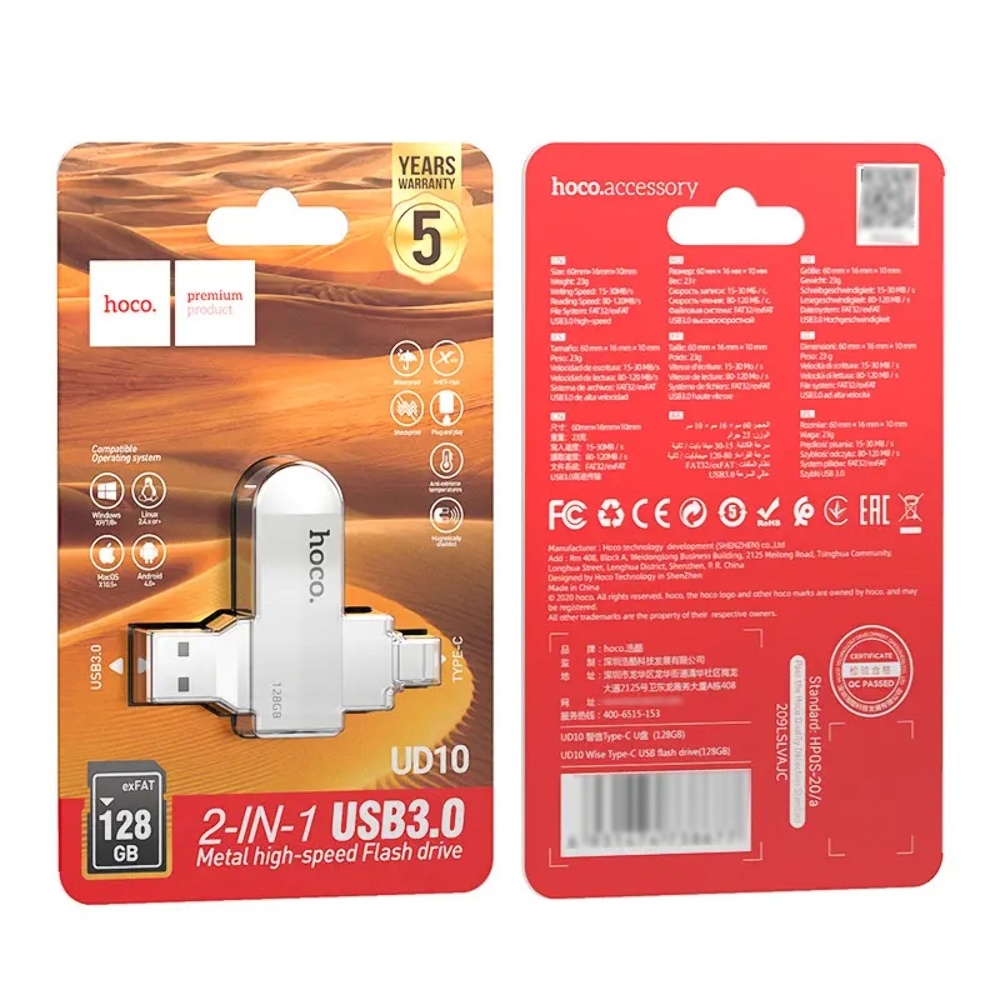 USB   Hoco UD10 128GB 2  1 USB 3.0/ Type-C  silver