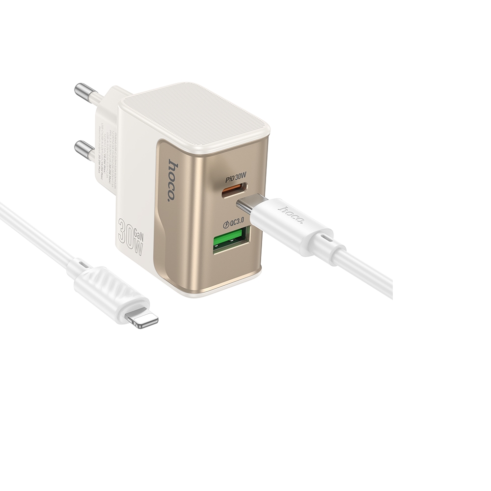    Hoco CS73A USB/ Type-C PD 30W QC white +  Type-C to Lightning