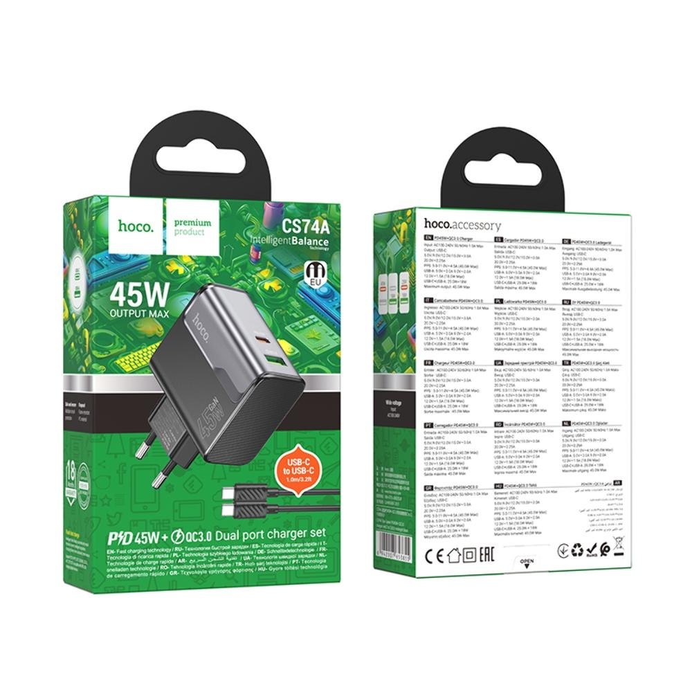    Hoco CS74A USB/ Type-C PD 45W QC midnight black +  Type-C to Type-C