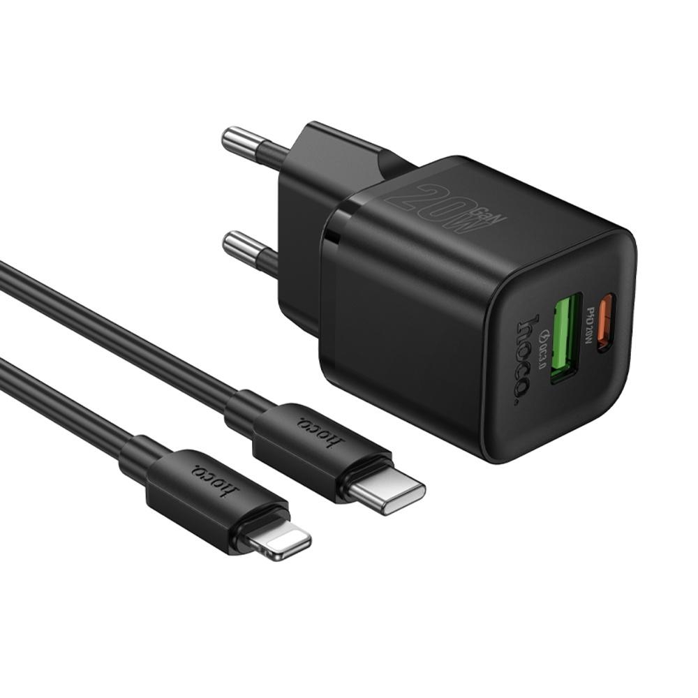    Hoco N65 USB/ Type-C PD QC black +  Type-C to Lightning