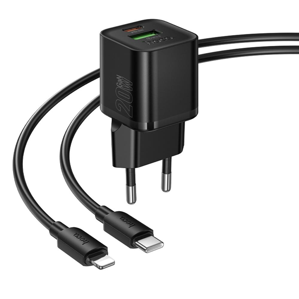    Hoco N65 USB/ Type-C PD QC black +  Type-C to Lightning