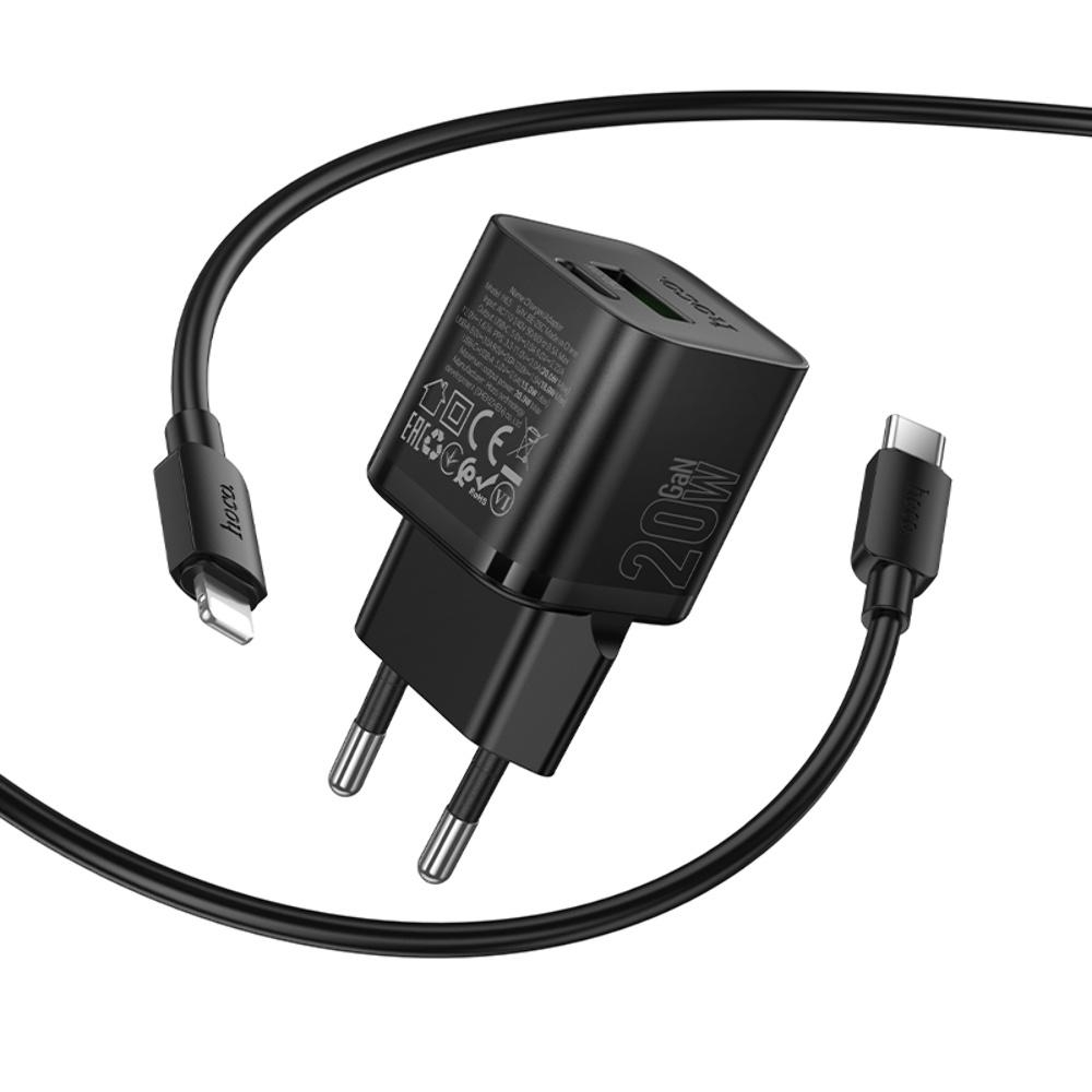    Hoco N65 USB/ Type-C PD QC black +  Type-C to Lightning