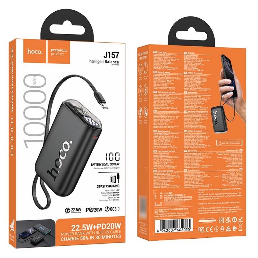 Power bank Hoco J157 10000mAh 22.5W + PD 20W black +  Type-C