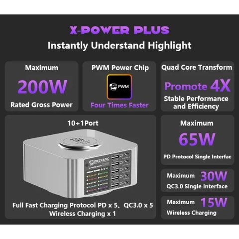    Mechanic X-Power Plus, 200 , Wireless Charge, Quick Charge, Power Delivery (PD), 10 