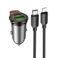    Hoco NZ16A USB/ Type-C 43W PD QC 25W metal grey +  Type-C to Lightning